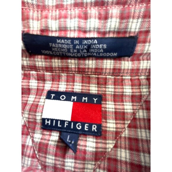 Tommy Hilfiger Mens Shirt Button Down Pocket Red/White/Blue Plaid/Solid Size L - Picture 5 of 6